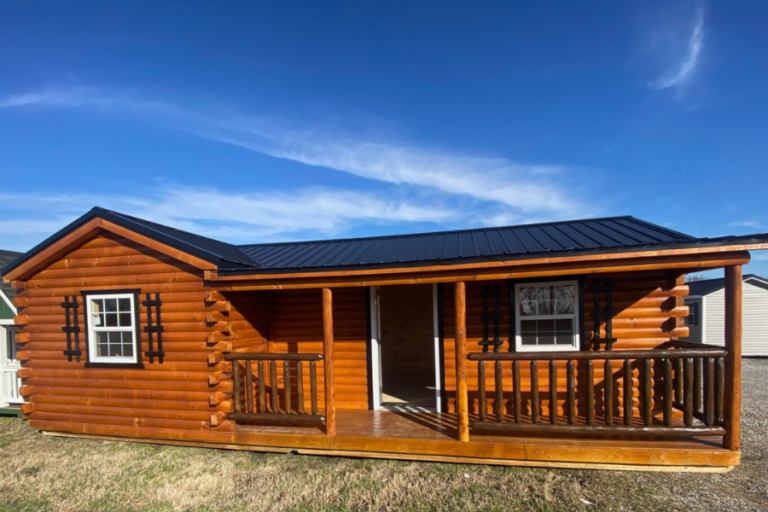 16x30 log cabin with front porch and black metal roof