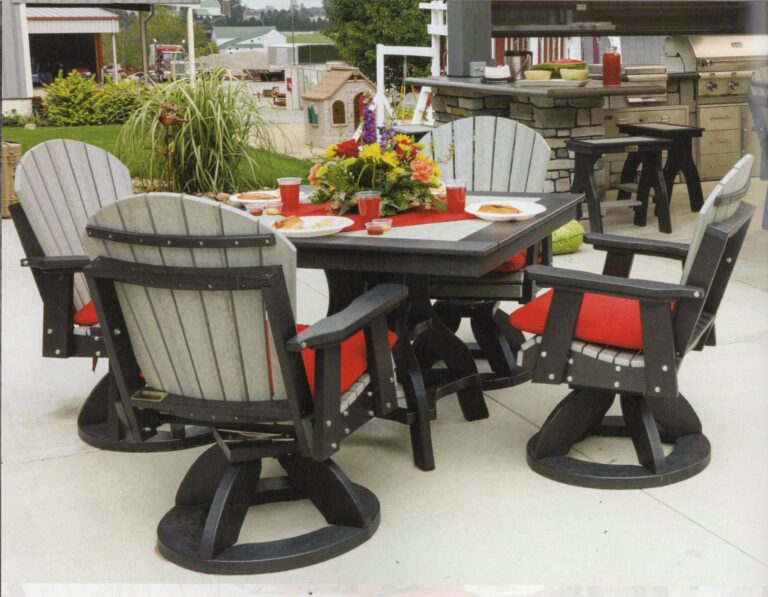 5pc Square Poly Patio Table w Swivel Chairs