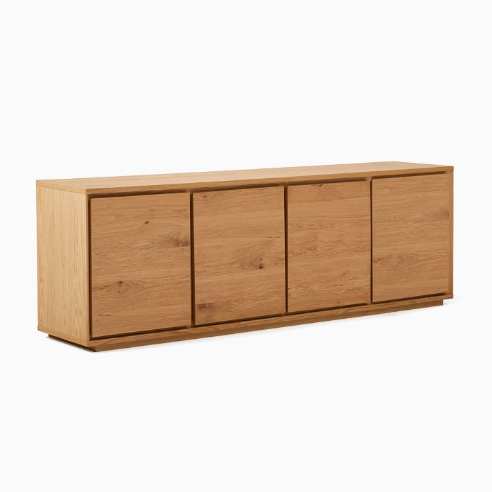 closed natural wood tv stand