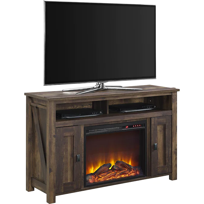 fireplace natual wood tv stand