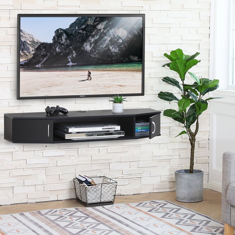 floating natural wood tv stand
