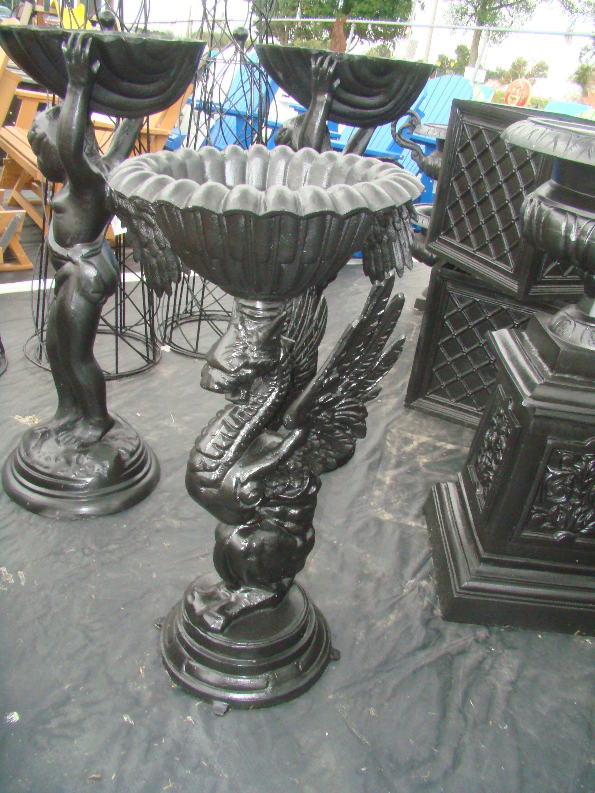 5'-5 tall !!!! vintage cast aluminum Griffin urn set RARE!!