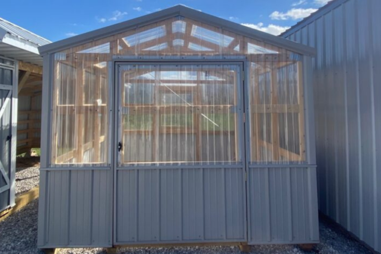 gray and clear sided 9x12 greenhouse