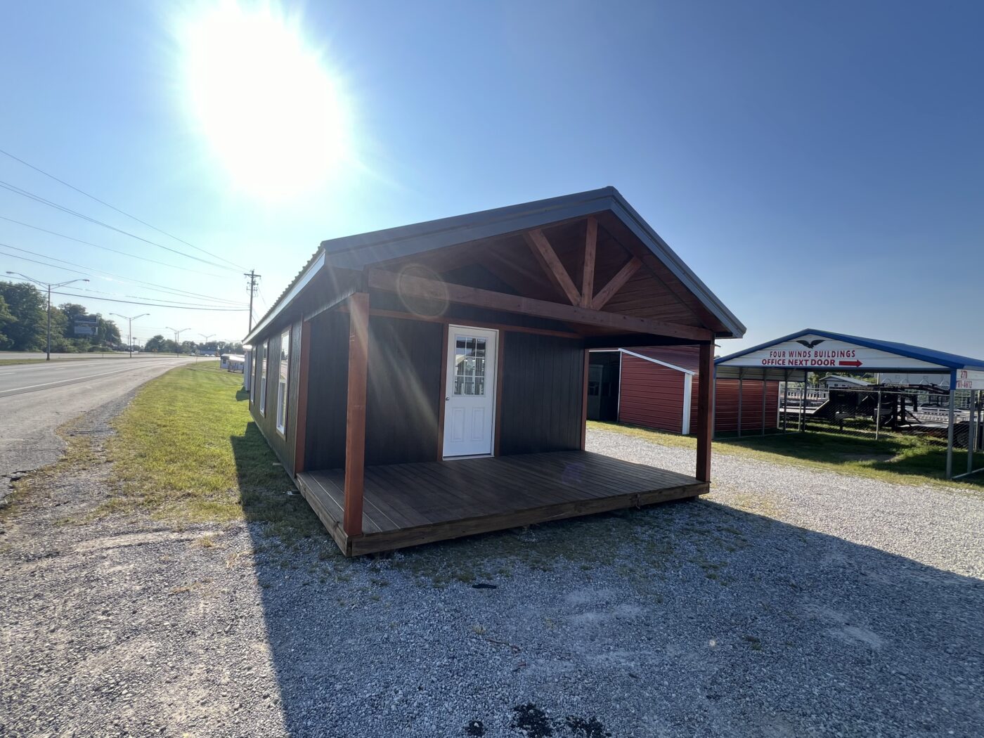 view of front porch on 16x40 cabin